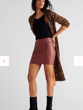 Free People Faux Leather Mini Skirt in Rust brown FALL